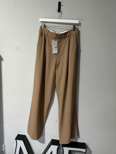 Zara Pleat Front Wide Leg Camel Trousers Size M BNWT - Picture 8 of 13
