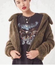 Urban Outfitters Sherpa Fleece Cropped Women  s Olive Green Teddy Medium