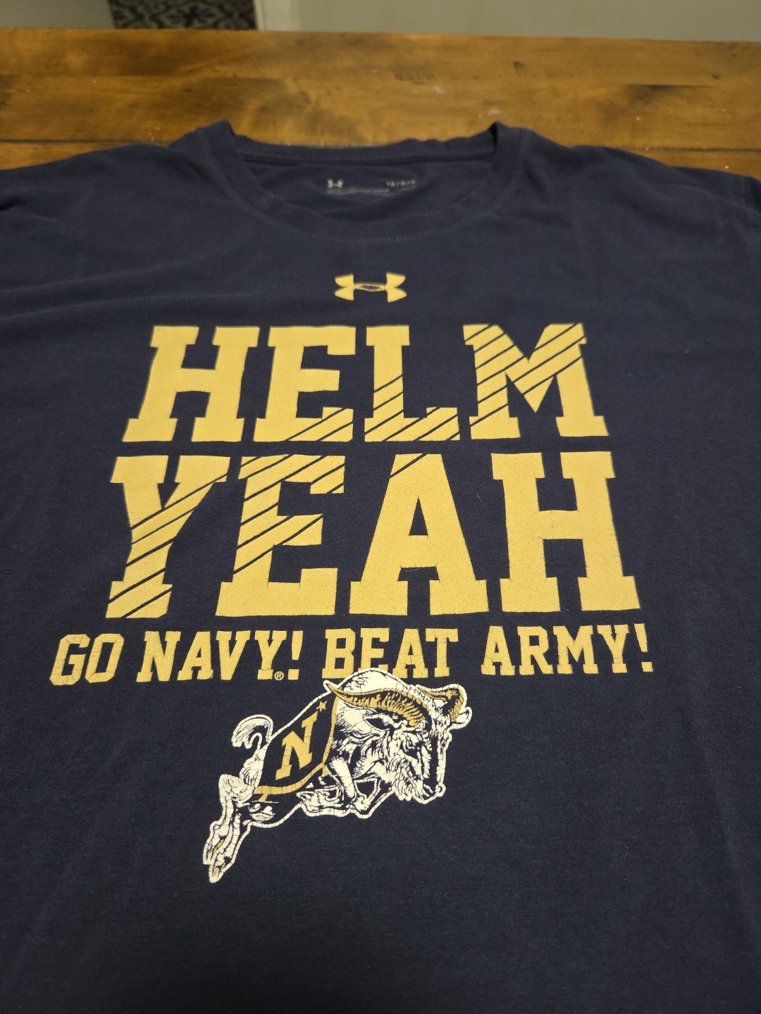 Under Armour Navy Midshipmen "Helm Yeah" T-Shirt Men's Large L Charged Cotton image 2