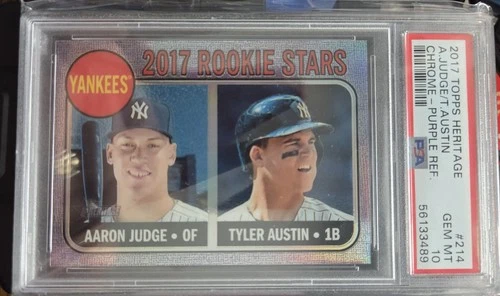 2017 TOPPS HERITAGE CHROME PURPLE REFRACTOR #214 AARON JUDGE RC PSA 10 GEM MINT
