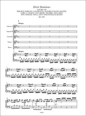 Dixit Dominus RV 595 Antonio Vivaldi Vocal Score Vocal and Piano Reduction Ricor