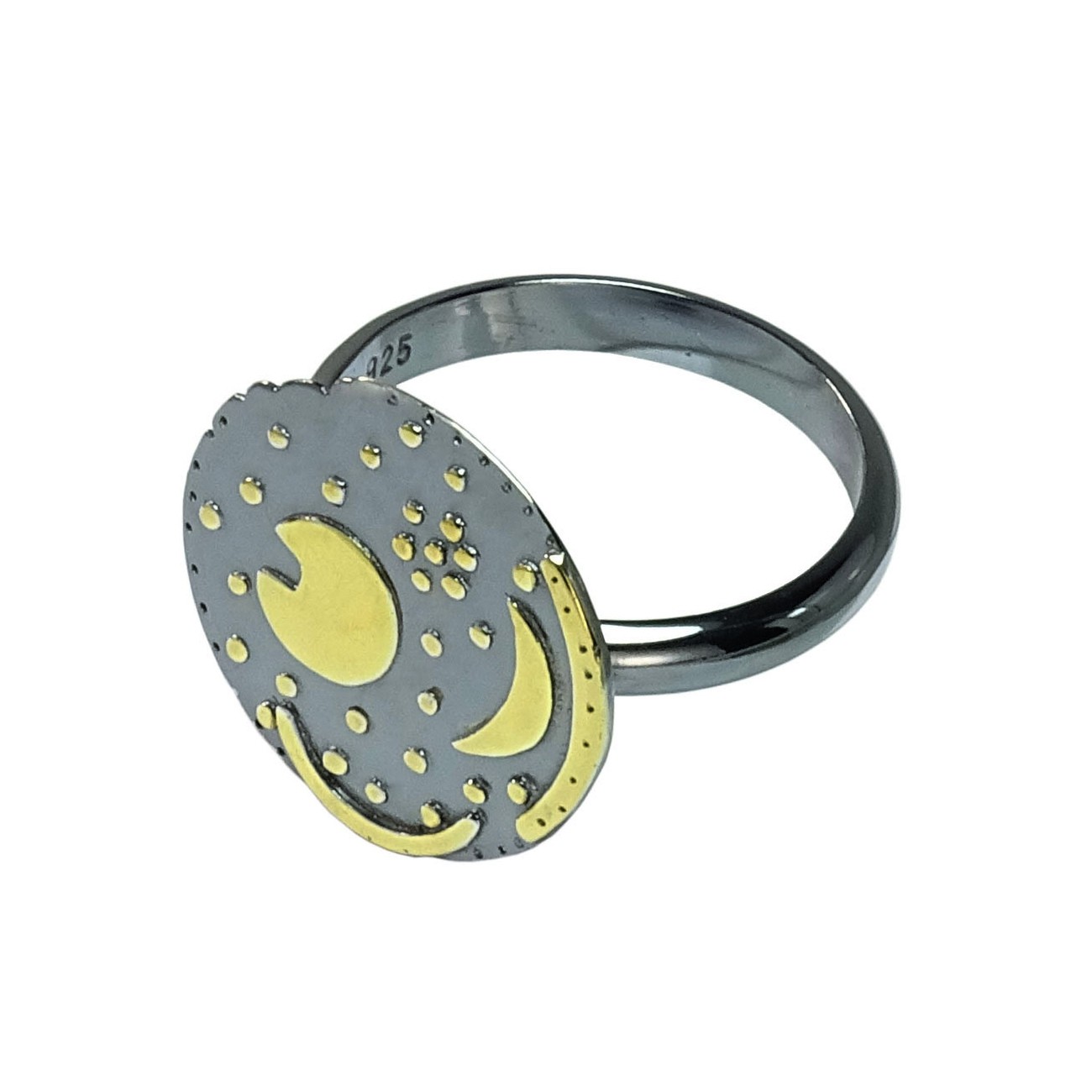 Ring Sky Disc By Nebra From 925-Silber Partially Gold Plated, Ring Size 52-55
