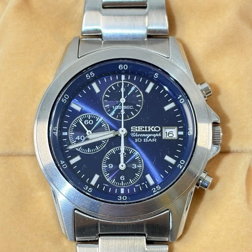 Vintage [Near MINT] SEIKO 7T92-0DM0 Blue Dial Silver Date Men's Watch from Japan