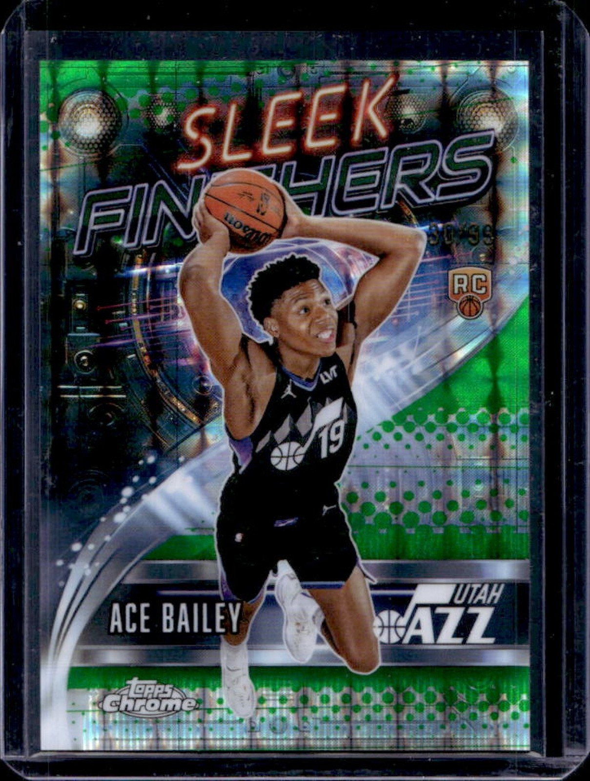 2025-26 Topps Chrome Ace Bailey Sleek Finishers RC Geometric Green Refractor /99
