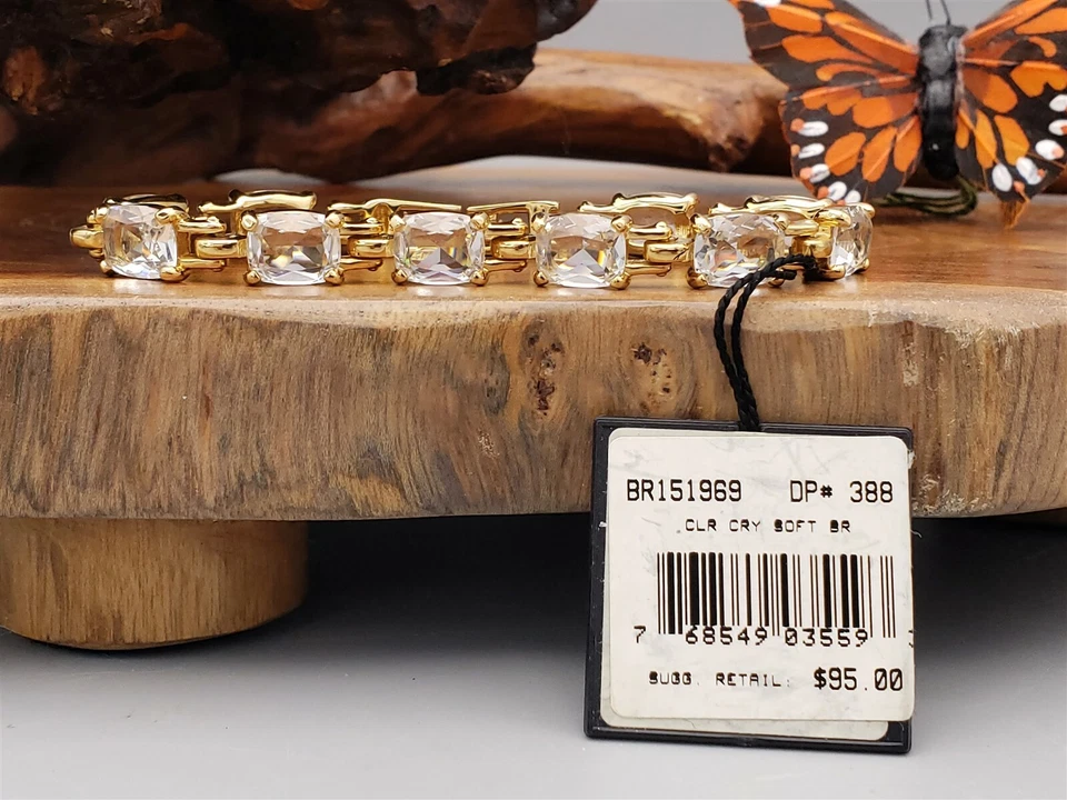 Cadena Swarovski Tono Oro - Pulsera Tenis Cristales Corte Esmeralda, Original EOM Foto 4 de 4