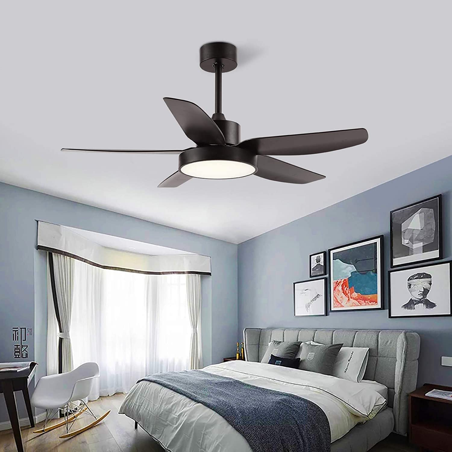 46 Inch Ceiling Fan with Light and Remote Control Black, Flush Mount