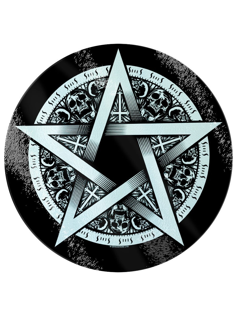 PENTAGRAM STAR Circular Glass Chopping Board: devil cutting gothic skull witch