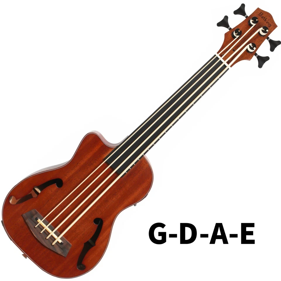 Left-handed Batking Bass Ukulele UBass Baritone 30'' F-Holes Fretless/EQ Gig Bag - Image 3 of 4