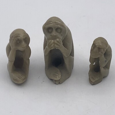 Hand Carved Brazilian Stone Hear No See Speak No Evil Wisdom Monkeys (7551)