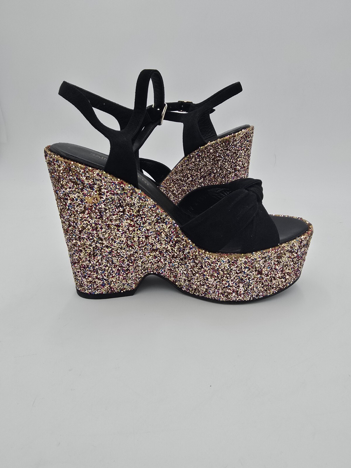 Sandali Saint Laurent Candy 85 con plateau glitterati