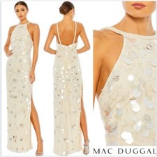Mac Duggal 10878 Crystal Embellished Cascade Open Back Column Gown Porcelain 2
