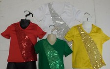Dance Costume Faux Sequin V-Neck Pullover Shirt 5 Colors Child/Men Szs over 40