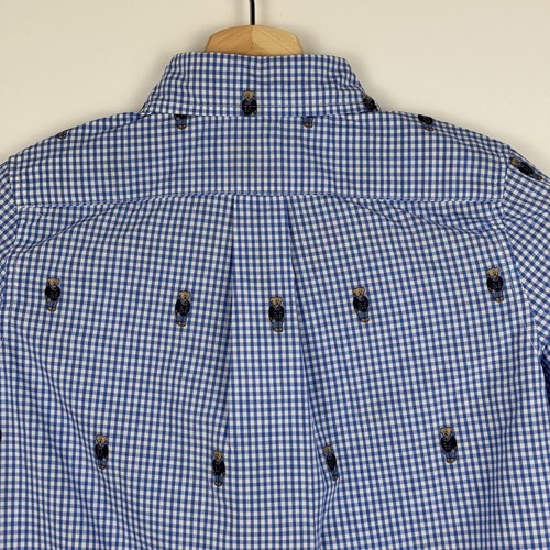 Ralph Lauren Button Down Shirt Long Sleeve Teddy Bears Check Blue Boys 5 - Picture 6 of 13
