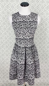 Womens-Taylor-Black-amp-White-Leopard-Print-Fit-Flare-Tea-Dress-Sundress-Size-4-S