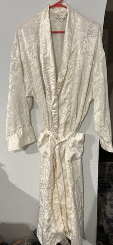 VTG Victorias Secret Gold Label Ivory Full Robe Satin Floral Sz M/L | eBay