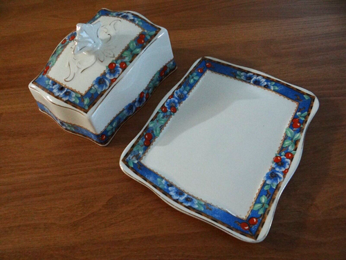 Alfred Meakin Cubierta Plato Queso Mantequilla Azul Borde Flores Diseño Bayas - Imagen 10 de 16