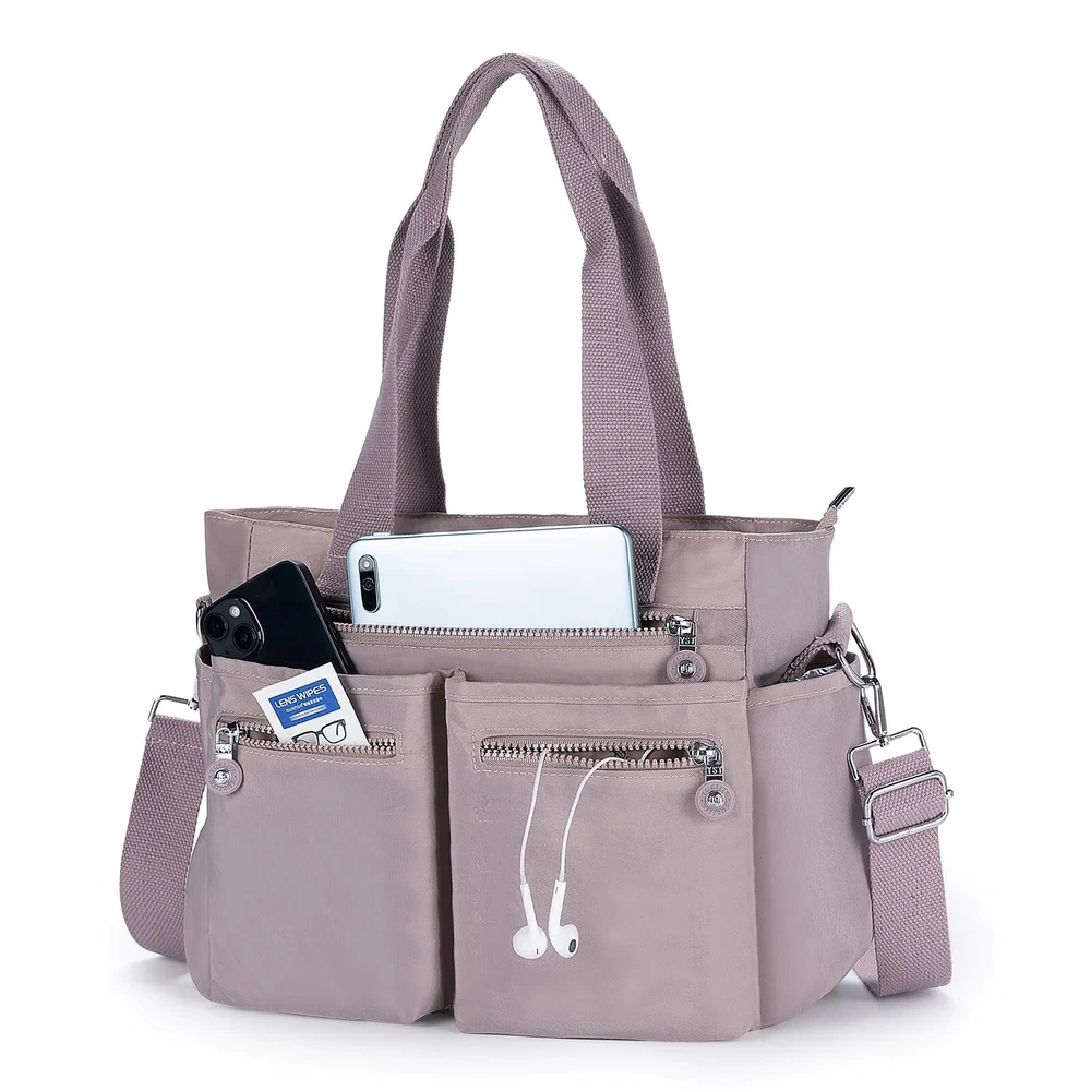 Women's Canvas Tote Crossbody Bag with Multiple Pockets
