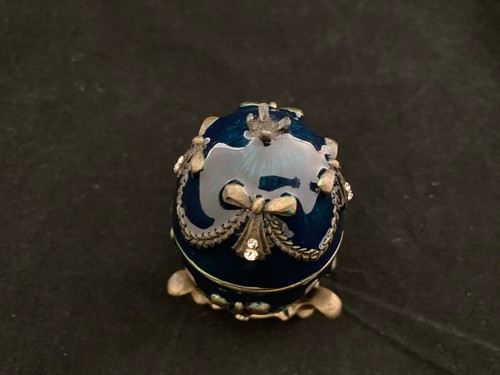 Elegance Egg Dark Blue Mini Egg Jewelry / Pill / Trinket Box with Stand - Picture 7 of 12