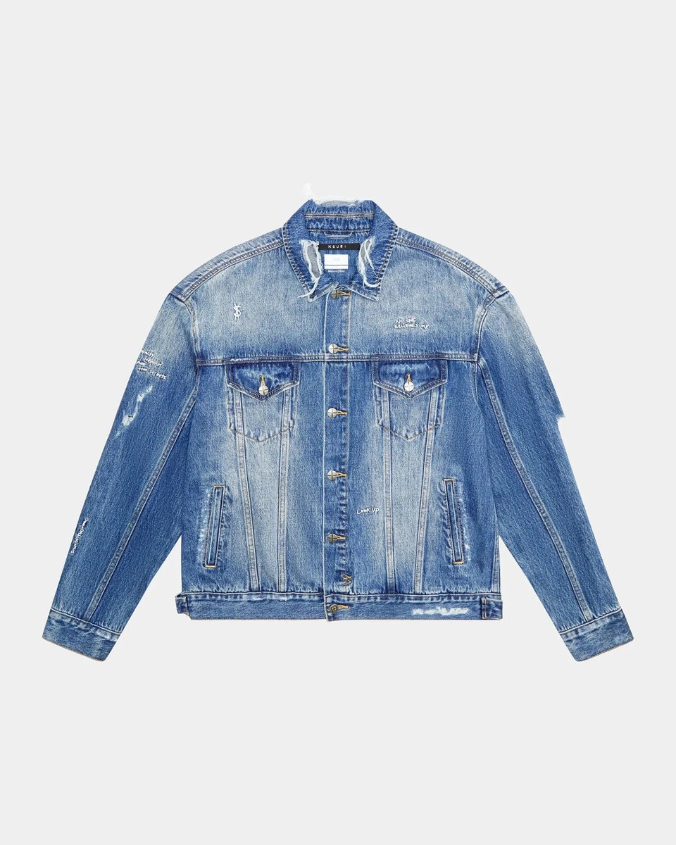 Ksubi Oh G Ekstatik Denim Jacket Size M Blue Distressed