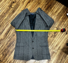 Fall Office Pendleton Virgin Wool Tweed Sport Coat Blazer Elbow Patch 46T Gray