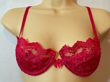Vtg 1996 VICTORIA'S SECRET Unlined Bra 34B PRETTY PINK FLORAL Lace Bow 90s