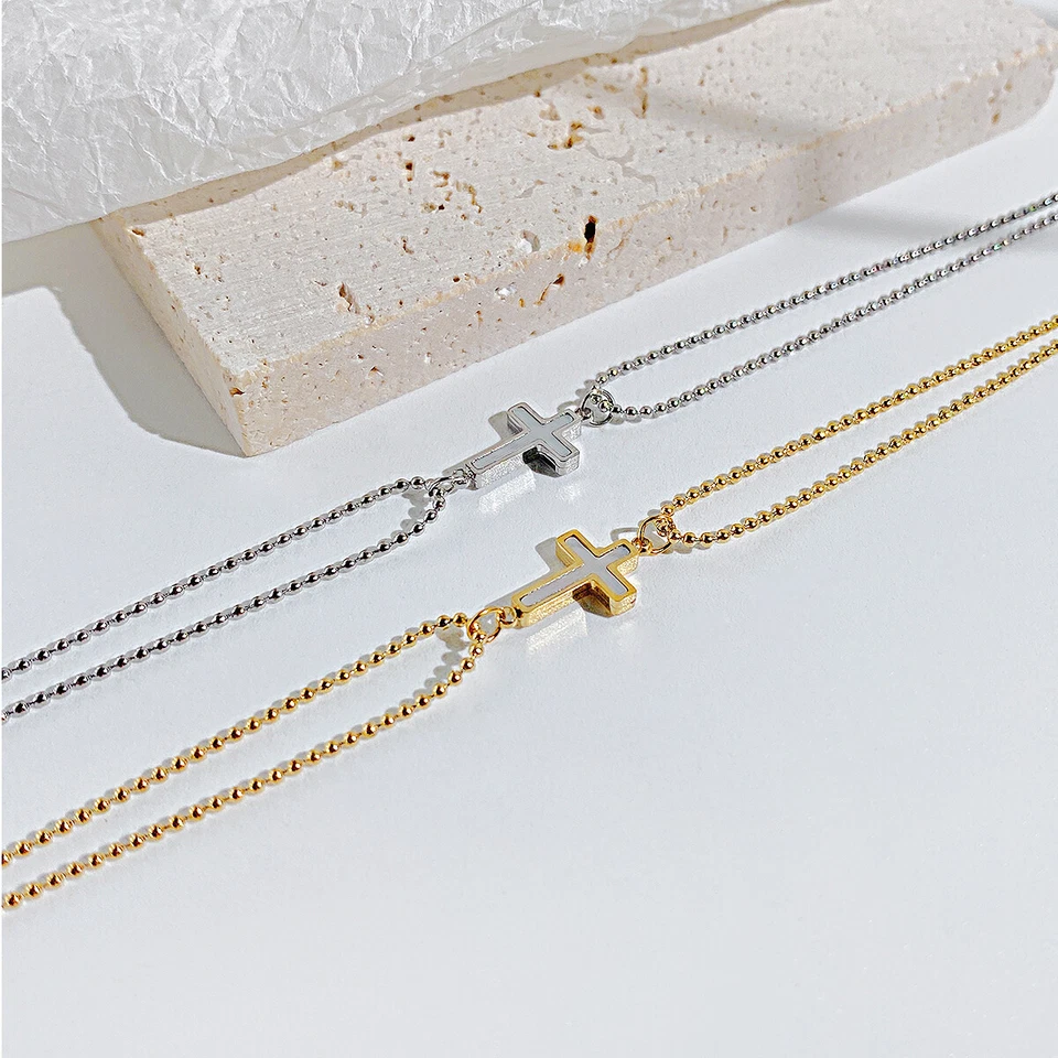 Damen Armband Kreuz  mit Perlmutt aus Edelstahl Armkette verstellbar - Bild 2 von 2