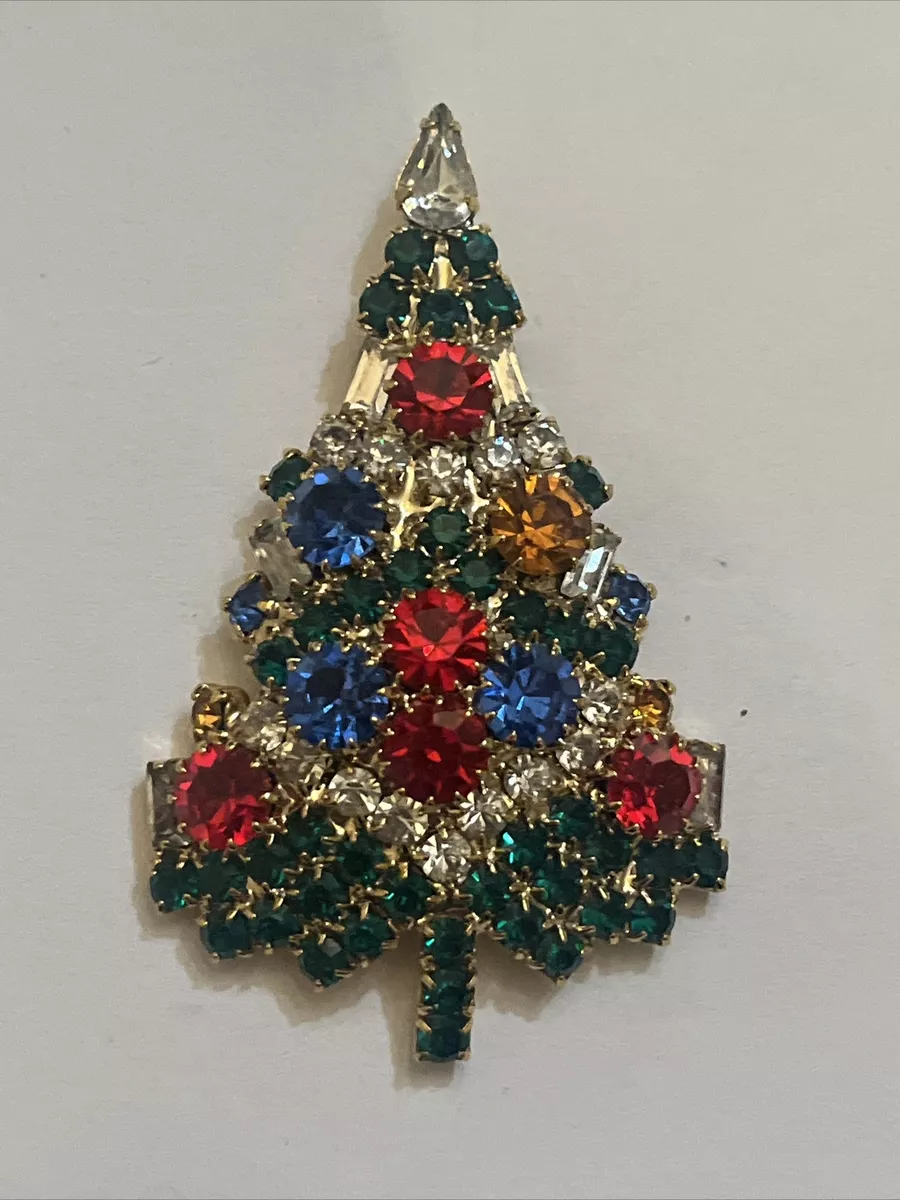Vintage Eisenberg Ice Christmas Tree Brooch Multi colored