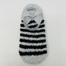 Charter Club Womens Size 9-11 Super Soft Fuzzy Striped No Show Socks Gray Black