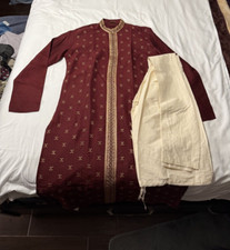 Men's Kurta Hindu Indian Top and Pant - XL Maroon Gold