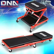 DNA Motoring 36" 2 in 1 Foldable Rolling Mechanic Creeper Seat Work Stool Red
