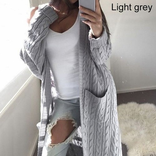 Womens Chunky Knitted Sweater Open Front Pocket Coat Long Cardigan Coat/Jacket - Picture 3 of 19