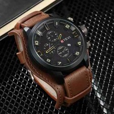 Reloj deportivo cuarzo estilo militar hombre correa cuero PU aleaci n marr n