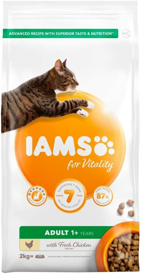 Iams Vitality Adult Cat Food With Fresh Chicken 12kg (6x2kg) Bags BULK BUY  | eBay