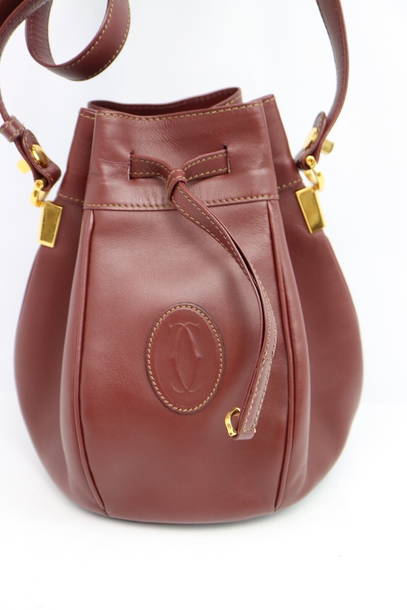 Cartier Must Line Drawstring Shoulder Bag Pochette Leather