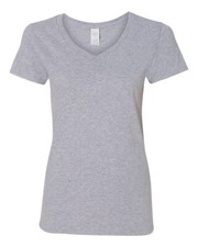 Gildan 5V00L Womens V-Neck Tee Basic Cotton T-Shirt Top Sports grey Medium