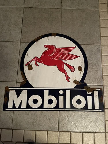Antique style vintage look Mobiloil Pegasus dealer sales service Lollipop Sign