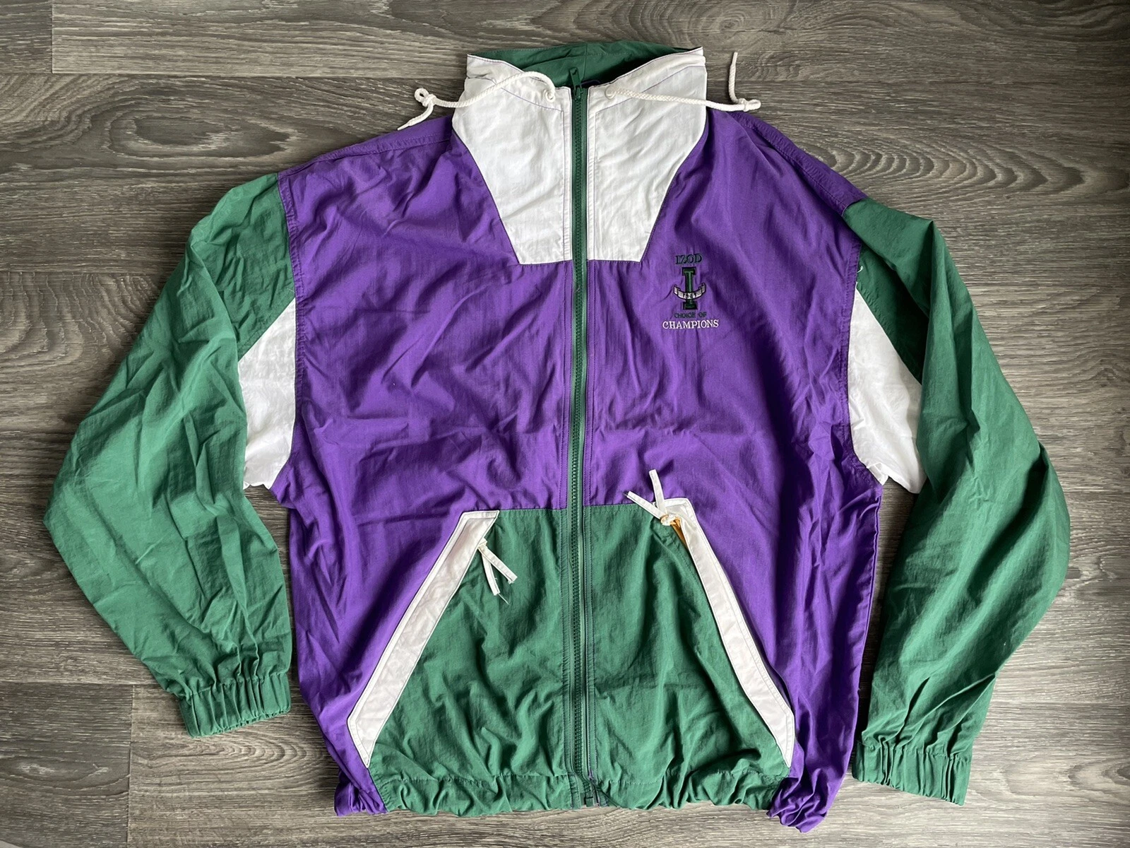 Izod JACKET 90s Vtg Track Running Windbreaker Colorblock Full Zip Men L Great!