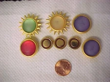 Vintage Mixed Lot of 8 Button Covers Gold Tone Frost Red Blue Green Yellow &Gold