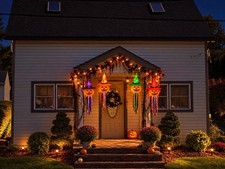Set of 4 Lighted Halloween Pumpkin Witch Hat Hanging Lantern Decorations
