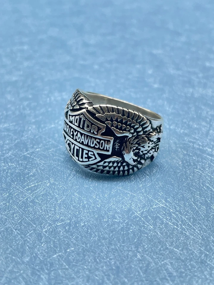 925 Sterling Silver Harley Davidson Handmade Ring, Wings Design Gift Him Jewelry - Image 3 of 4