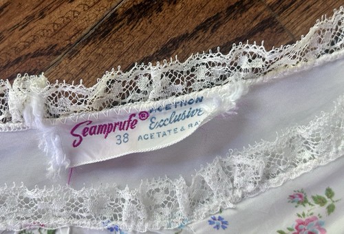 Vintage Seamprufe 38 Schlupfkleid Nachthemd ärmellos geblümt Mieder weiß - Bild 5 von 8