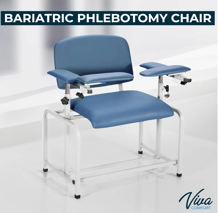 Silla Flebotomía Bariátrica Azul con Reposabrazos Ajustable Gran Capacidad Peso Foto 4 de 4
