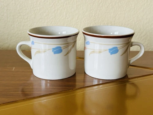 Vintage Brick Oven Stoneware Flower Coffee Mug Tea Cup | Set Of 2