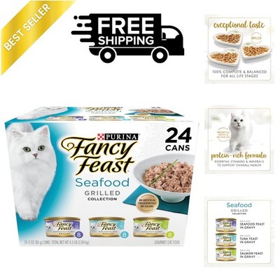 Purina Seafood Grilled Cat Food Variety Pack - 24 x 3 oz. Allergen-Free Delights