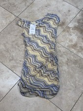 ZARA Mesh Ruched Wavy Stripe Asymmetrical Bodycon Dress Yellow Multi Size M