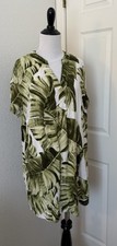 H&M Shirt Dress Medium Green Tropical Leaf Print Popover Coastal Resort