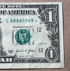 $1.00 One Dollar Bill 2021 Miscut/Misaligned Top and Sides Quad 8888 Header — photo 4