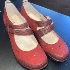 8m Red Jambu Mary Jane’s with Wedge Heel. Women's
