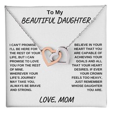 Two Heart Pendant Necklace- Rose/White or 18k Yellow Gold Finish   Daughter Gift