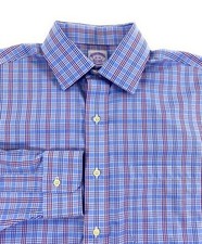Brooks Brothers Men's Classic Non-Iron Blue Purple Check Dress Shirt 15-33